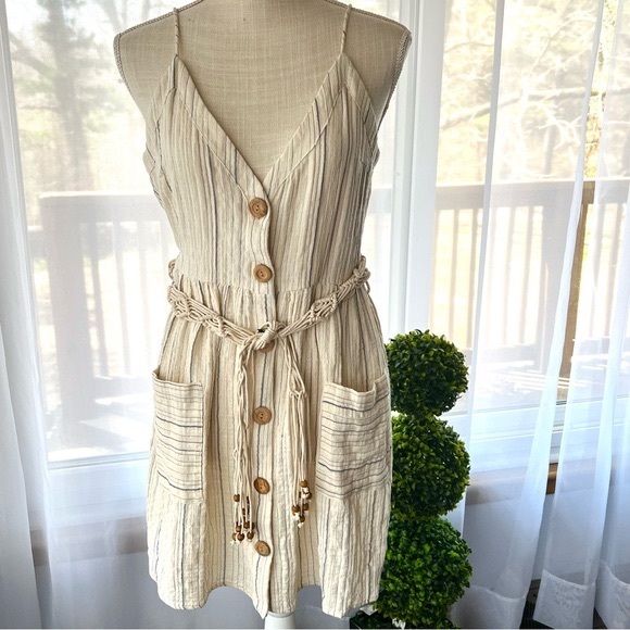 Zara Belted Striped Dress Beige Size Medium NWT - Picture 2 of 16